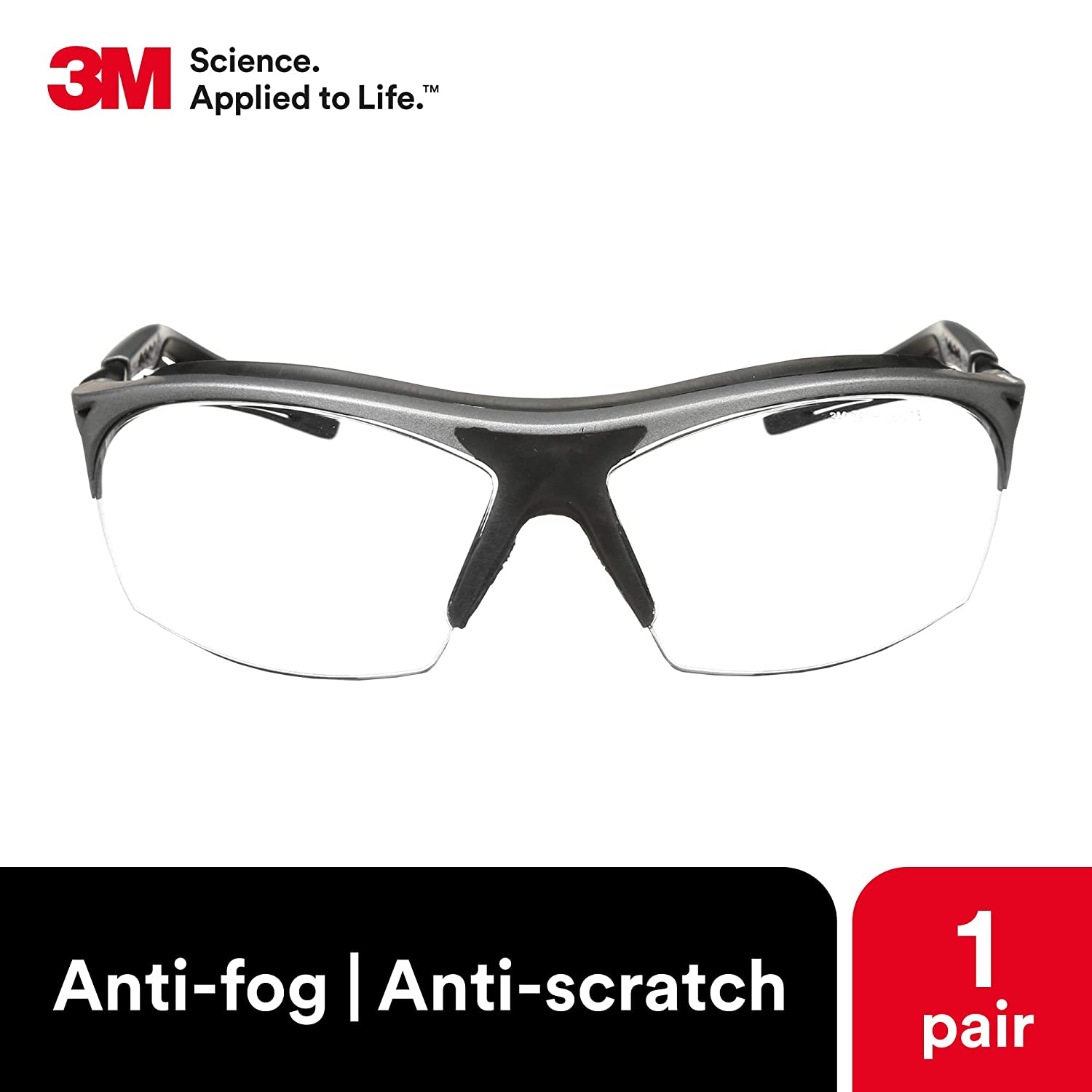 3M™ Maxim™ GT Protective Eyewear, Clear Anti-Fog Lens, Metallic Gray and Black Frame, 14246-00000-20 Buy online Dubai UAE Truequality.ae-B